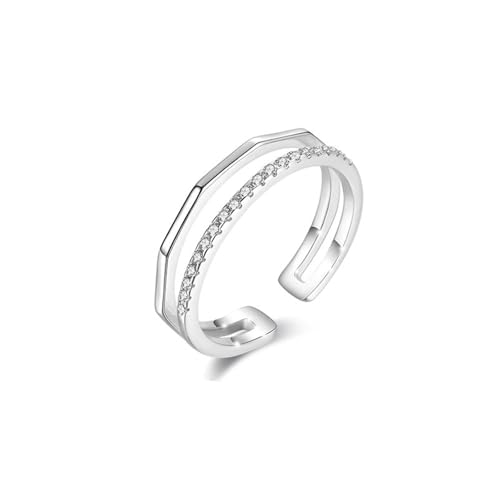 Schmuck Ring, Eheringe Weissgold 9K Doppellagige Eingelegte Steine mit Rundschliff Moissanit Größe 53 (16.9) von Aotiwe
