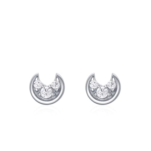 Silber Ohrringe Damen Stecker, Earrings 925 Mond mit Rundschliff Weiß Zirkonia Geschenk Beste Freundin Geburtstag von Aotiwe