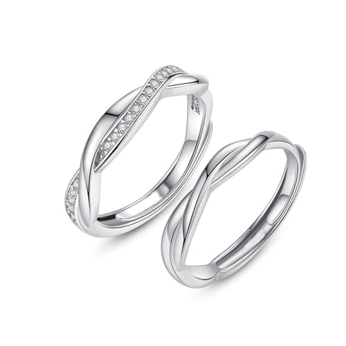 Silber Ring Männer, Promise Ring Silber 925 Möbiusband Paar mit Rundschliff Zirkonia Verstellbar von Aotiwe