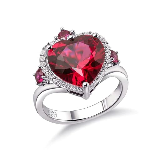 Silber Ringe Set Frauen, Ring Frau Krone mit Herzförmigem Kreiertem Rubin 925 Silber Größe 57 (18.1) von Aotiwe