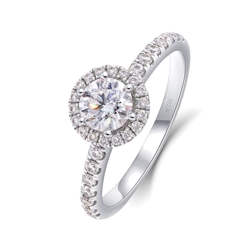 Statement Ring Damen, Eheringe Damen Halbe Ewigkeit mit 6-Krallen Rundem Moissanit 0,4ct 14K Weißgold Größe 47 (15.0) von Aotiwe