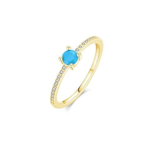 Statement Ring Damen, Eheringe Deko Hochzeit Gold Runden mit Blau Türkis 9K Gelbgold Größe 56 (17.8) von Aotiwe