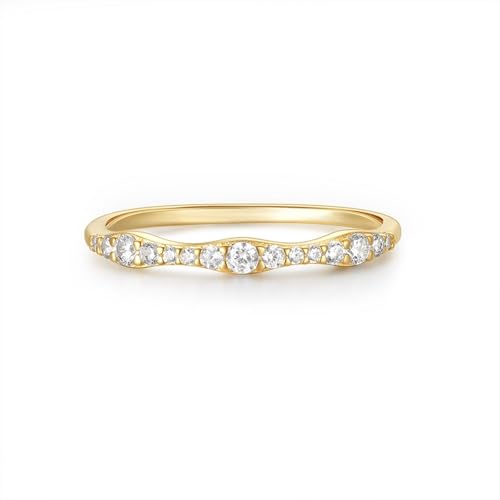 Verlobungsring Damen Breit, Eheringe Vergoldet Halbe Ewigkeit mit Rundschliff Moissanit 9K Gelbgold Größe 62 (19.7) von Aotiwe