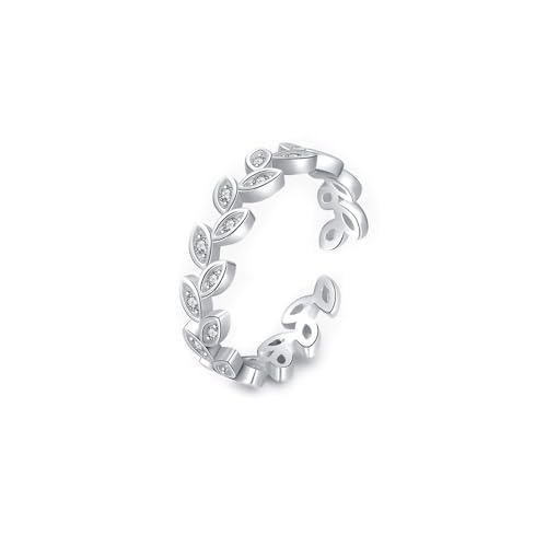 Verlobungsring Damen Breit, Ring Weißgold Ehering 9K Blätter Eingelegte Steine mit Rundschliff Moissanit Größe 52 (16.6) von Aotiwe