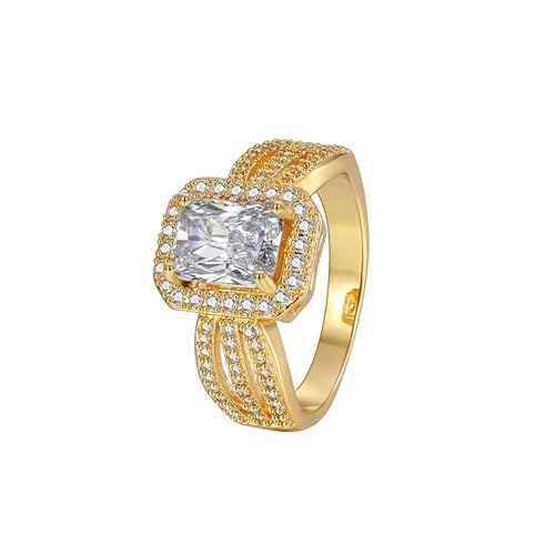 Verlobungsring Damen Dünn, Zeigefinger Ring Gold Elegant mit Rechteckschliff Moissanit 9K Gelbgold Größe 49 (15.6) von Aotiwe