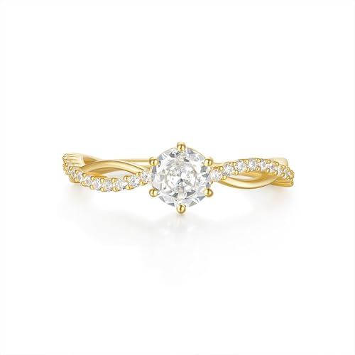 Verlobungsring Damen Vintage, Matching Rings Gold Unendlichkeit mit Rundschliff Moissanit 14K Gelbgold Größe 52 (16.6) von Aotiwe