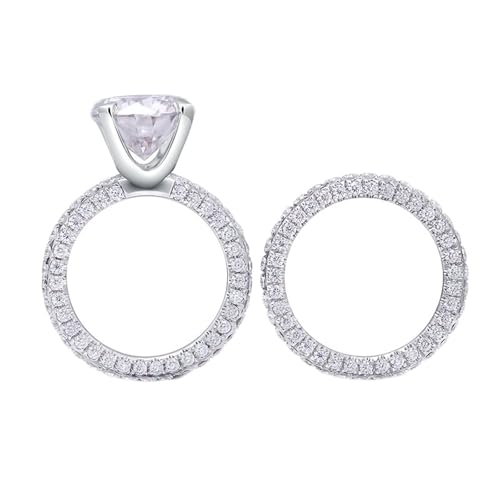 Verlobungsring Damen Vintage, Silber Ringe Frauen Set Ring mit 4 Klauen In Runder Form 10x10mm 4ct Moissanite 18K Weißgold Größe 49 (15.6) von Aotiwe
