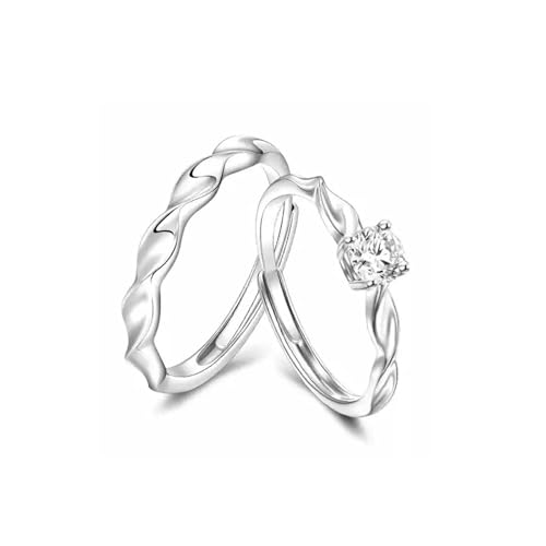 Verlobungsring Silber Mann, Ring Männer Silber 925 Wellenband mit Solitär Paar mit Rundschliff Zirkonia Verstellbar von Aotiwe