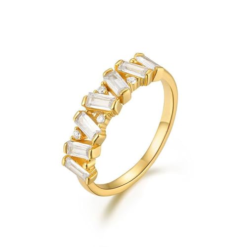 Verlobungsring Vintage, Verlobungsring Damen Dünn Gold Geometrie Eingelegte Steine mit Rechteckschliff Moissanit 9K Gelbgold Größe 57 (18.1) von Aotiwe