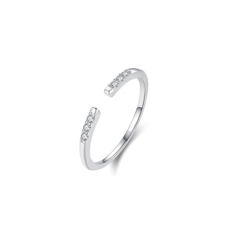 Zarter Ring, Eheringe Weissgold Dünn 9K Öffnungsring mit Eingelegten Steinen mit Rundschliff Moissanit Größe 49 (15.6) von Aotiwe
