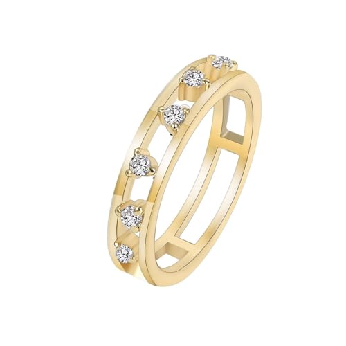 Zarter Ring Damen, Eheringe Gold Empfindlich mit Rundschliff Moissanit 14K Gelbgold Größe 53 (16.9) von Aotiwe