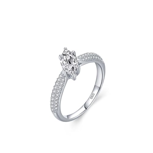 Zarter Ring Damen, Ringe Frauen Silber Doppelreihiger Zirkoniaring mit Solitär 925 Silber Größe 52 (16.6) von Aotiwe