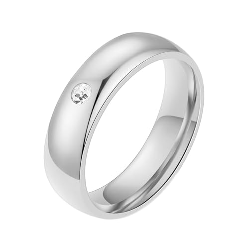 Zarter Ring Silber, Eheringe Edelstahl Damen 5mm Poliert Rund mit Zirkonia Silber Verlobungsring Männer Edelstahl Größe 62 (19.7) von Aotiwe