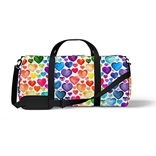 Aotmany Sporttasche für Yoga, Tanzen, Wochenend-Reisetasche, Cartoon-Koalabären, Workout, Schultertasche für Damen und Herren, Nahtlose Aquarell-Herzen, Einheitsgröße von Aotmany