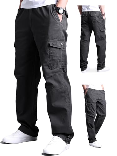Aotoyou Cargohose für Herren, mit Taschen, Arbeitshose, große Größe, elastisch, grau, 56 von Aotoyou