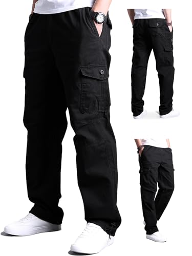 Aotoyou Herren Cargohose aus Baumwolle Cargo Hose Baumwollhose Freizeithose Wanderhose Trekkinghose Men Pants Outdoorhose für Männer Schwarz XL von Aotoyou