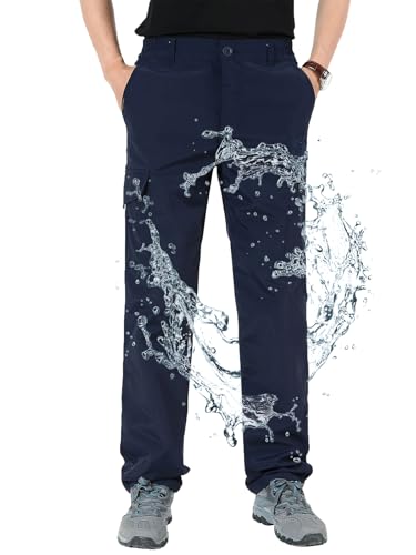 Aotoyou Wanderhose Herren Hose Wasserdicht Cargohose Schnelltrocknend Outdoorhose Softshellhose Trekkinghose Funktionshose Männer mit 6 Taschen, Marineblau S von Aotoyou