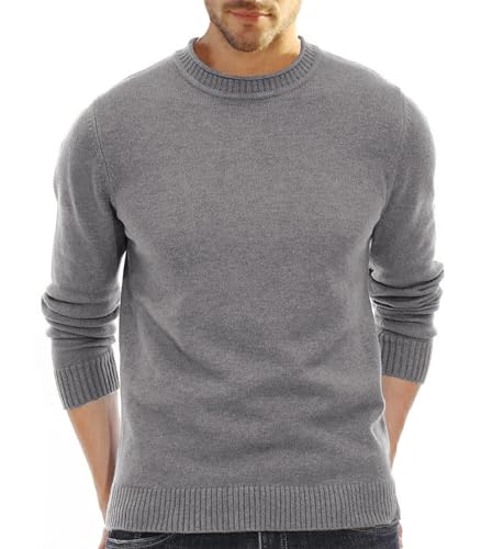 Aotoyou Herren Pullover Rundhalsausschnitt Baumwolle Strickpullover Slim Fit Feinstrick Winterpullover Pulli mit Rundhalsausschnitt für Männer Sweater Grau XL von Aotoyou