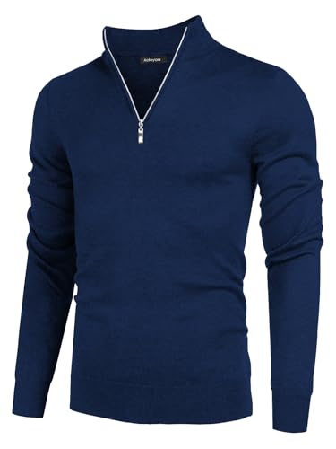 Aotoyou Herren Rollkragenpullover Zip Pullover Strickpullover Winterpullover Turtleneck Sweater Pulli Arbeitspullover Warm Langarmshirt Marineblau L von Aotoyou