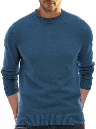 Aotoyou Pullover Herren Strickpullover Männer Bequem Langarmshirt Feinstrick Warmer Winter Pullover Pulli mit Rundhalsausschnitt für Männer Blau M von Aotoyou