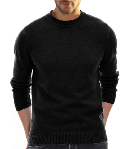 Aotoyou Pullover Herren Strickpullover Rundhals Pulli Männer Bequem und Weich Warmer Winter Pullover für Männer Herren Basic Pullover mit Langen Ärmeln Schwarz M von Aotoyou