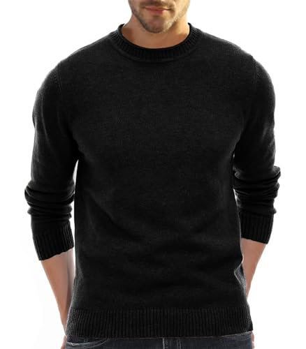 Aotoyou Pullover Herren Strickpullover Rundhals Pulli Männer Bequem und Weich Warmer Winter Pullover für Männer Herren Basic Pullover mit Langen Ärmeln Schwarz XXL von Aotoyou