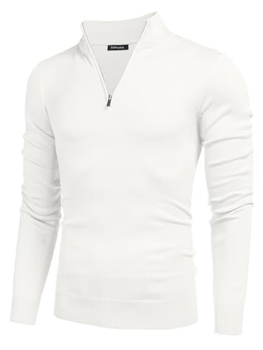 Aotoyou Pullover für Herren Rollkragenpullover Strickpullover Rollkragen Longsleeve Sweater Winterpullover Männer Pullover Warm Oberteile Weiß L von Aotoyou