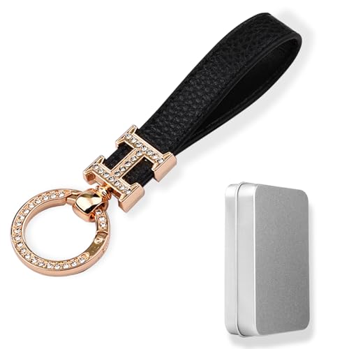 Aotoyou Schlüsselanhänger Leder Glitzer Schlüsselband Kurz mit Karabiner Schlüsselbund Keychain für Auto Schlüssel - Geschenk für Frauen Damen (Schwarz) von Aotoyou