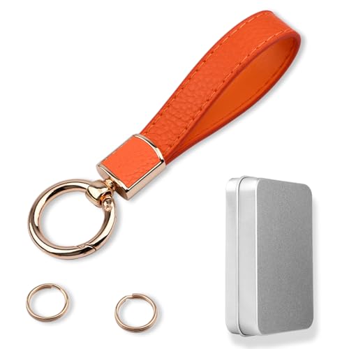 Aotoyou Schlüsselanhänger Leder Schlüsselband Kurz mit Karabiner Schlüsselbund Keychain für Auto Schlüssel - Geschenk für Frauen (Orange) von Aotoyou