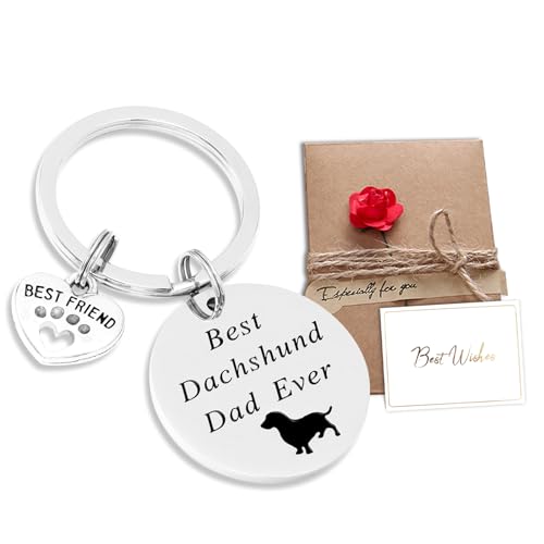 Aotoyou Schlüsselanhänger für Hunde Vater mit Gravur »Best Dachshund dad ever« lustiges Geschenk für Frauen, Geschenkidee für Hund von Aotoyou