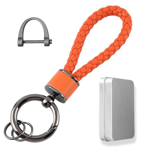 Aotoyou Schlüsselbund Leder Geflochtener Schlüsselanhänger Schlüsselband Kurz Keychain für Damen Frauen Schlüssel, Autoschlüssel (Orange) von Aotoyou