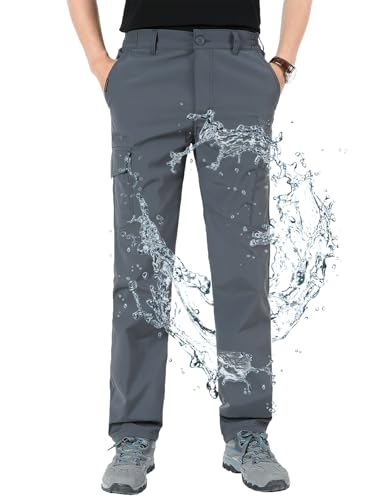 Aotoyou Wanderhose Herren Hose Wasserdicht Cargohose Schnelltrocknend Outdoorhose Softshellhose Trekkinghose Funktionshose Männer mit 6 Taschen, Grau 3XL von Aotoyou