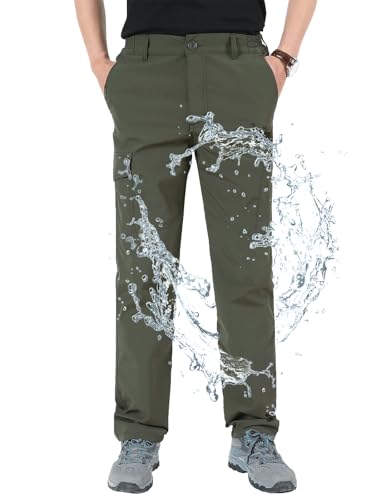 Aotoyou Wanderhose Herren Hose Wasserdicht Cargohose Schnelltrocknend Outdoorhose Softshellhose Trekkinghose Funktionshose Männer mit 6 Taschen, Army Grün XXL von Aotoyou