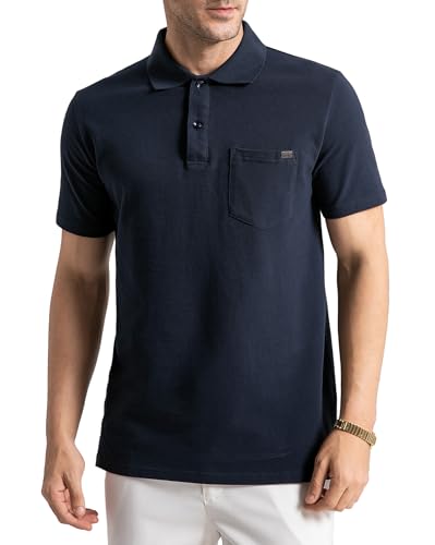 Poloshirt Herren Kurzarm 100% Baumwolle Polohemd mit Brusttasche Golf Polo Shirt T Shirt Männer Sommer Regular Fit S-3XL, Marineblau S von Aotoyou