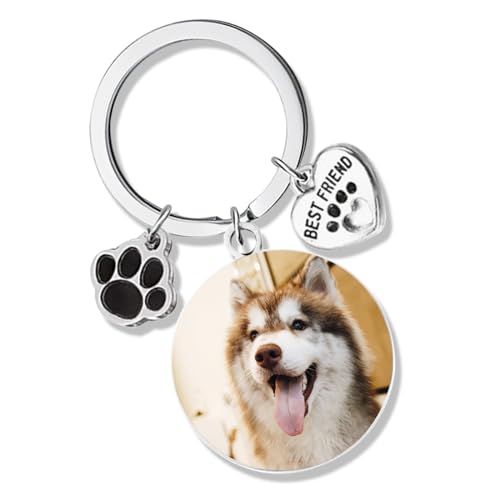 Schlüsselanhänger Personalisiert mit Foto & Text Gravur Hund Katze Pfote Anhänger Memorial Errinerung Individuelle Geschenke Keychain für Damen Herren von Aotoyou