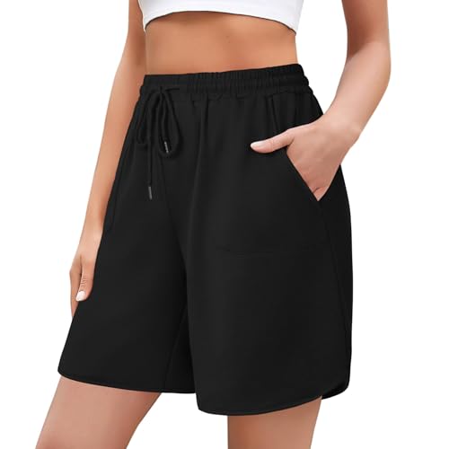 Aottori Bermuda Shorts Damen Sommer Elegant Baumwolle Kurze Hose Sportshorts Jogginghose High Waist Locker Schlafshorts Sweatshorts Laufshorts Trainingshose Sport Hosen #Schwarz M von Aottori