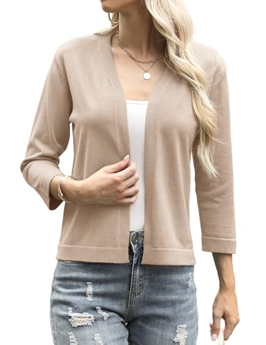 Aottori Bolero Damen Festlich Elegant Kurz Strickjacke Cardigan Kurze Jacke Bolerojacke 3/4 Ärmel Leichte Sommerjacke Kurzjacke Jäckchen für Abendkleider Khaki L von Aottori
