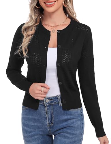 Aottori Bolero Damen Festlich Kurz Cardigan Strickjacke Leichte Bolerojacke Sommerjacke Schulterjacke Shrug Top Jäckchen für Kleid Hochzeit Schwarz XL von Aottori