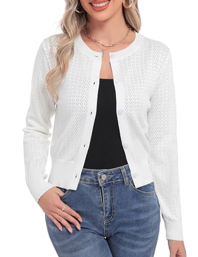 Aottori Bolero Damen Festlich Kurz Cardigan Strickjacke Leichte Bolerojacke Sommerjacke Schulterjacke Shrug Top Jäckchen für Kleid Hochzeit Weiß M von Aottori