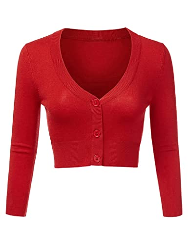 Aottori Bolero Damen Festlich Kurz Strickjacke Elegant Langarm Open Front Cropped Cardigan Schulterjacke Bolerojacke Strick Jäckchen Mädchen Kleider Rot S von Aottori