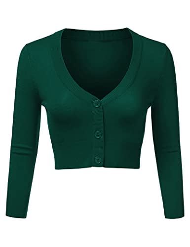 Aottori Bolero Damen Festlich Kurz Strickjacke Elegant Langarm Open Front Cropped Cardigan Schulterjacke Bolerojacke Strick Jäckchen für Mädchen Kleider Grün XL von Aottori