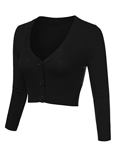 Aottori Bolero Damen Festlich Kurz Strickjacke Elegant Langarm Open Front Cropped Cardigan Schulterjacke Bolerojacke Strick Jäckchen für Mädchen Kleider Schwarz S von Aottori