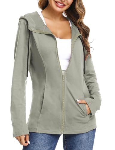 Aottori Damen Basic Sweatjacke Kapuze Einfarbig Kuschelig Dünn Zip Hoodie Kapuzenjacke Sweatshirt-Jacke Grau 2 M von Aottori
