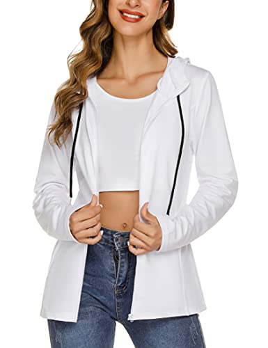 Aottori Damen Basic Sweatjacke mit Kapuze Kuschelig Dünn Zip Hoodie Kapuzenjacke Sweatshirt-Jacke Weiß S von Aottori