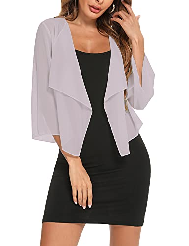 Aottori Damen Bolero Chiffon Cardigan Leichte Kurze Festliche Bolerojacke Elegant Sommer Shrug Schulterjacke Transparent mit 3/4 Ärmel Grau M von Aottori