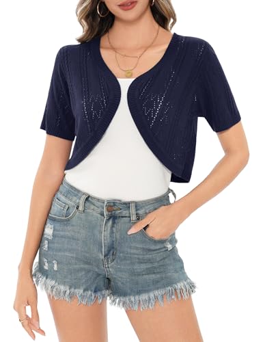 Aottori Damen Bolero Festliche Bolerojacke Kurzarm Elegant Strickjacke Kurz Sommer Cardigan Kurz Leichte Open Front Shrug für Hochzeit Navyblau S von Aottori
