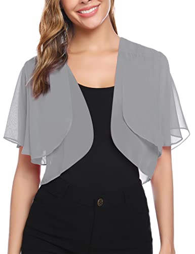 Aottori Damen Chiffon Bolero Festlich ärmellos Elegant Shrug Top Kurze Strickjacke Cardigan Open Front Casual Bolerojacke Schulterjacke Grau S von Aottori