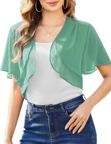 Aottori Damen Chiffon Bolero Festlich ärmellos Elegant Shrug Top Kurze Strickjacke Cardigan Open Front Casual Bolerojacke Schulterjacke Grün XXL Aottori Damen Chiffon Bolero Festlich ärmellos Elegant Shrug Top Kurze Strickjacke Cardigan Open Front Casual Bolerojacke Schulterjacke Grün XXL von Aottori