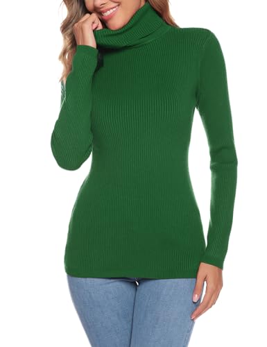 Aottori Damen Elegant Rollkragen Pullover Slim Fit Langarm Strickwaren Rollkragenpullover Einfarbig Strickpullover für Winter Ribbed Strick Pullover Tops Grün S von Aottori