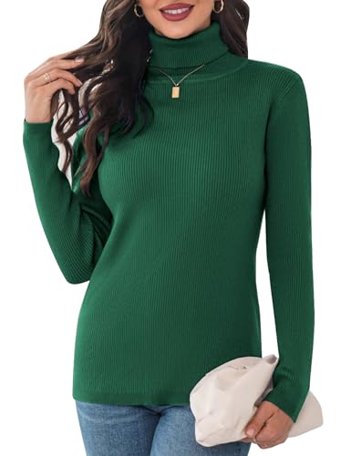 Aottori Damen Elegant Rollkragen Pullover Slim Fit Langarm Strickwaren Rollkragenpullover Strickpullover für Winter Ribbed Strick Pullover Dunkelgrün M von Aottori